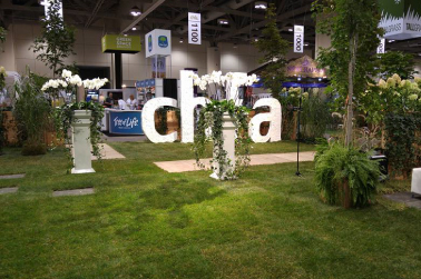 flower display at an expo with 