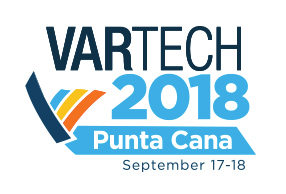 light blue, dark blue, yellow, and orange logo for VarTech 2018 event